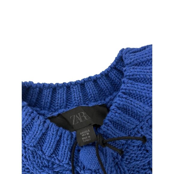 Zara Womens Cardigan Sweater S Small Blue Cable Knit Short Sleeve 6771/053 NWT - Picture 7 of 14